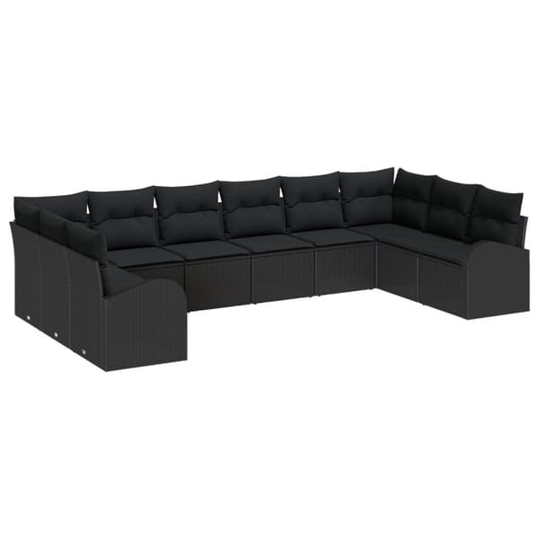 Soffset med kudde 10 pcs Svart Polyrattan