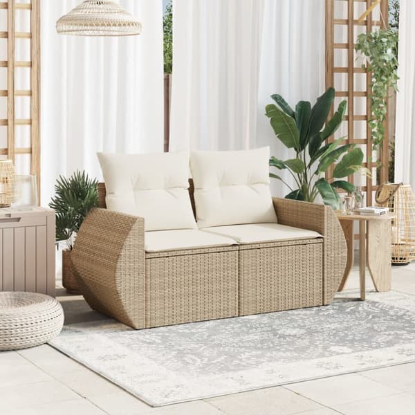 Trädgårdssoffa 2-sits med dynor konstrotting beige