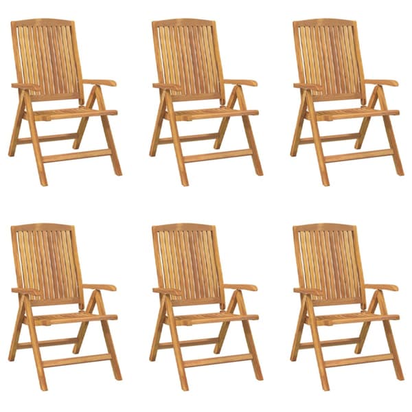 Fällbara fåtöljer med dynor, 6 st, massivt trä, teak