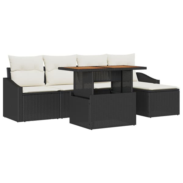Trädgårdsoffset med lagring 6 pcs Svart Poly rattan