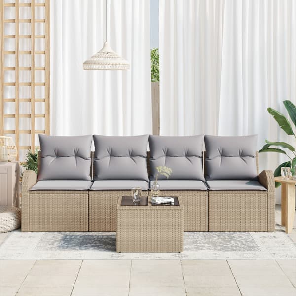 Trädgårdsoffset med lagring 5 pcs Beige och Grå konstrotting