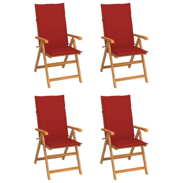 Trädgårdsstolar med röda dynor 4 st massiv teak