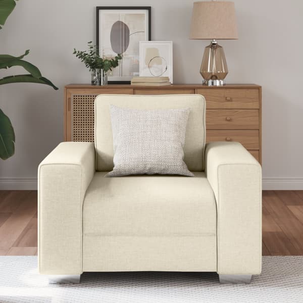 Soffstol Beige 100 cm Linnenblandad tyg