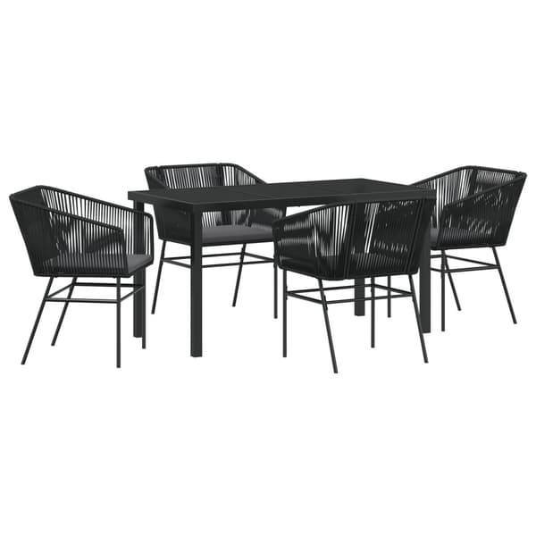 Trädgårdsmöbelset med kudde 5 pcs Svart Pulverlackerat stål