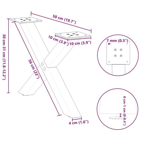 Soffbordsben X-formade 2 st antracit 50x(30-31) cm stål