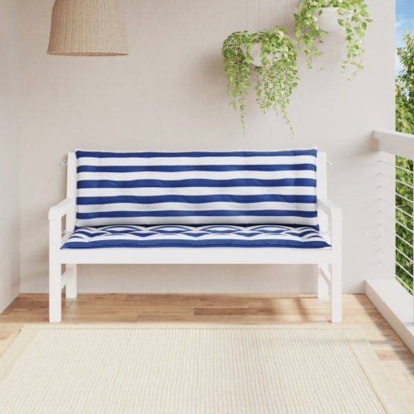 Bänkdynor 2 st blå&vit randig 150x50x7 cm tyg
