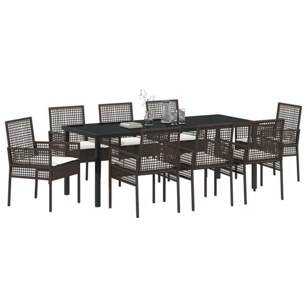 Trädgårdsmöbelset med kudde 9 pcs Brun konstrotting