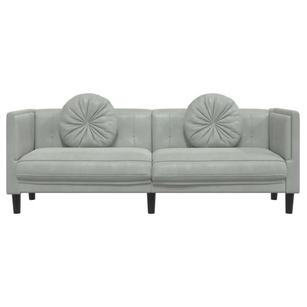 Soffa med kuddar 3-sits ljusgrå sammet