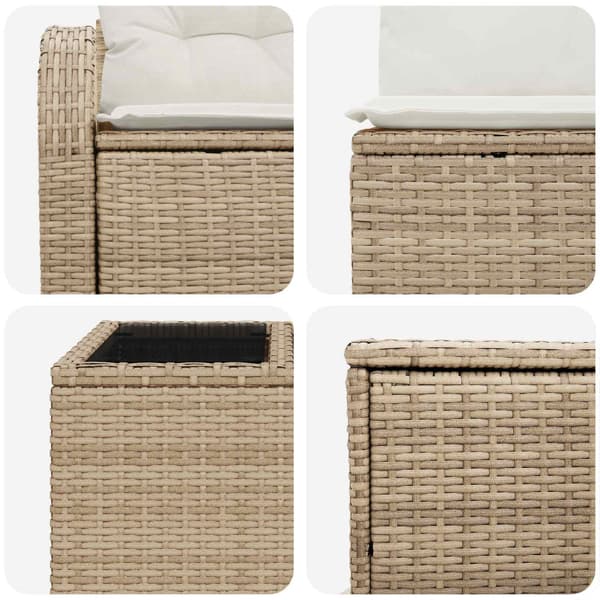 Soffset 8 st Beige och krämvit Poly Rattan och stål