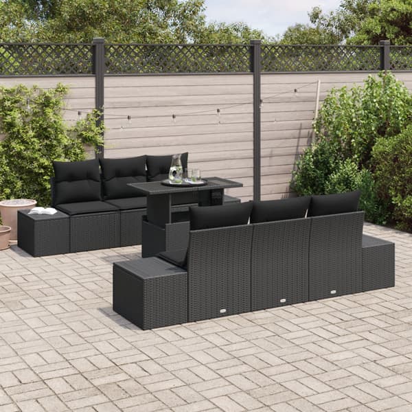 Trädgårdsoffset 7 pcs Svart Poly Rattan och Pulverlackerad Stål