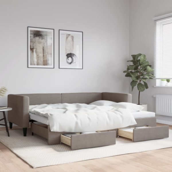 Dagbädd utdragbar med lådor taupe 90x200 cm tyg