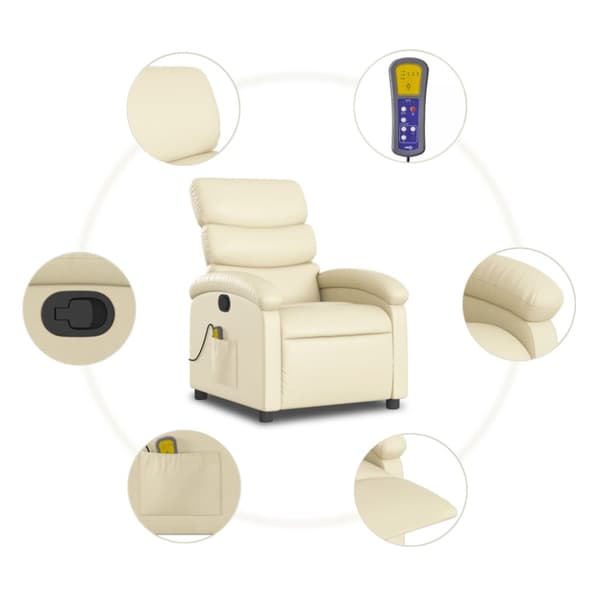 Massagefåtölj krämfärgad konstläder