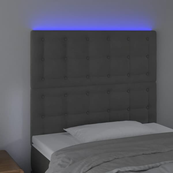 Sänggavel LED mörkgrå 100x5x118/128 cm sammet
