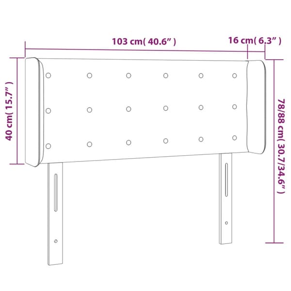 Sänggavel LED ljusgrå 103x16x78/88 cm sammet
