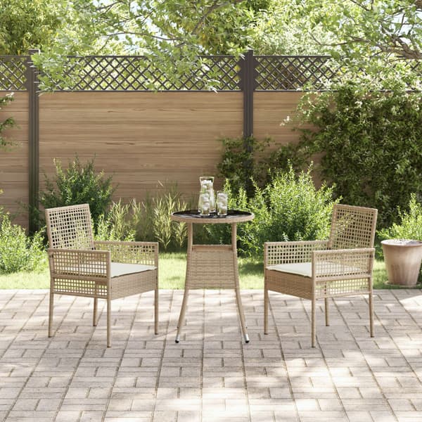 Trädgårdsmöbelset 3 pcs Beige konstrotting
