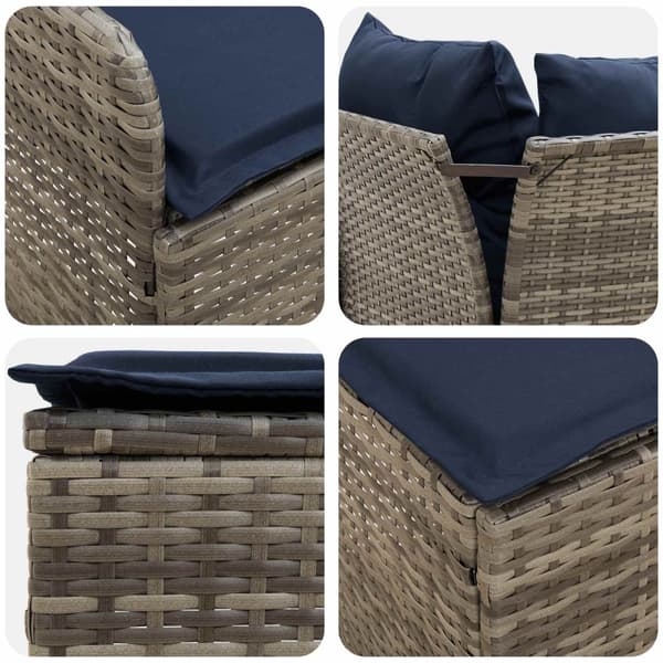 Möbelset med kudde 8 pcs Grå och Marinblå PE Rattan