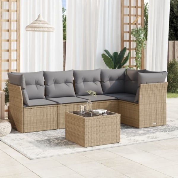 Soffgrupp för trädgården med dynor 6 delar beige konstrotting