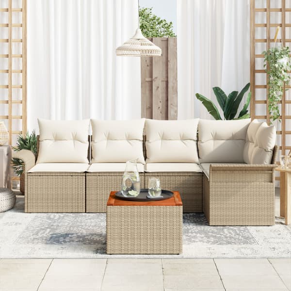 Trädgårdsoffset 6 pcs Beige och gräddfärgad konstrotting