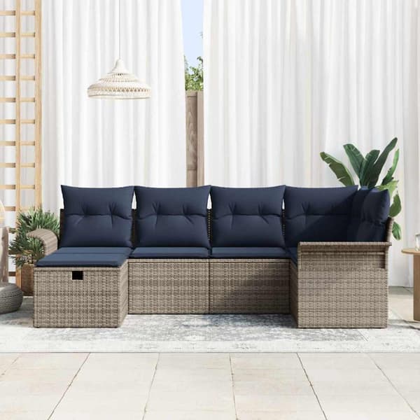 Trädgårdsoffset med kudde med lagring 6 pcs Poly rattan