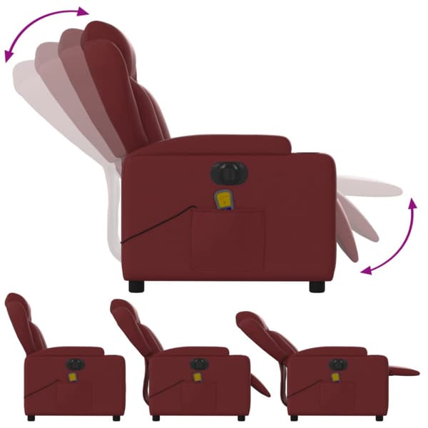 Elektrisk massagefåtölj vinröd konstläder
