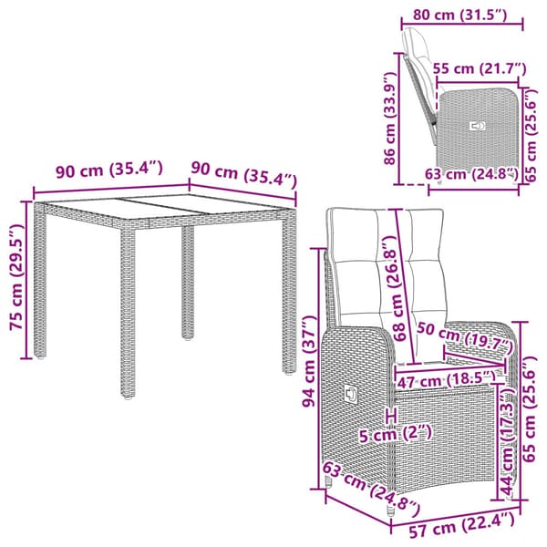 Utomhusmatbord 5 pcs Ljusgrå och mörkgrå 90 x 90 x 75 cm