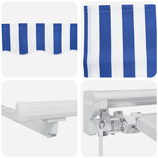 Markisram Blå och Vit 350 x 200 cm Polyester med PU-beläggning