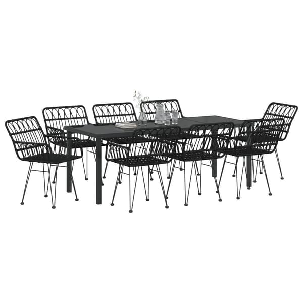 Trädgårdsmöbelset 9 pcs Svart Pulverlackerat stål