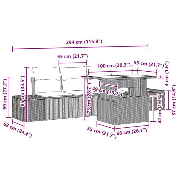 Soffset med kudde 5 pcs Beige och Ljusgrå konstrotting