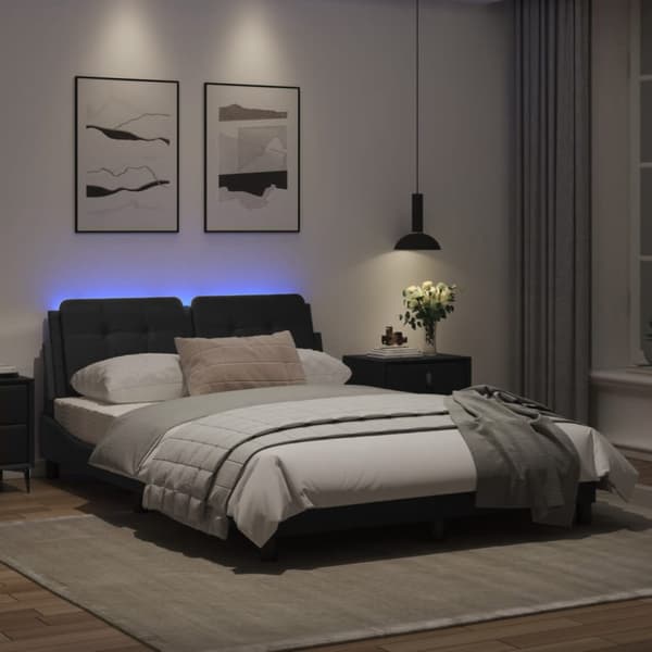 Bed Frame with LED without Mattress "Zadar" Black 140x190 cm