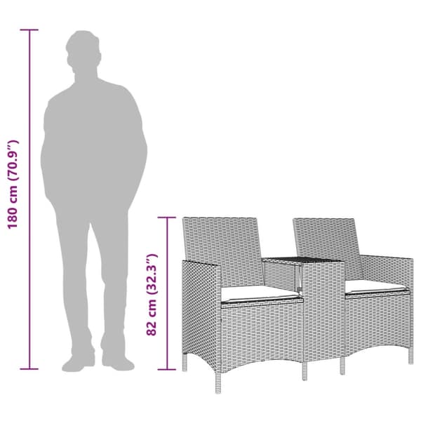Trädgårdssoffa 2-sits med bord och dynor konstrotting grå