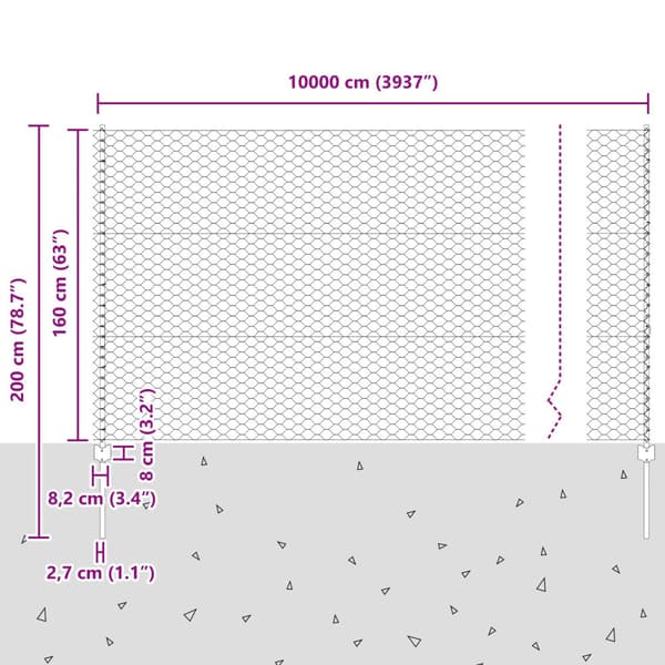 Stängsel med stolpe Grå 1,6 x 100 m Stål