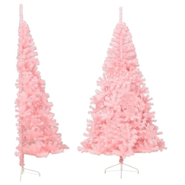 Halv plastgran med stativ rosa 210 cm PVC