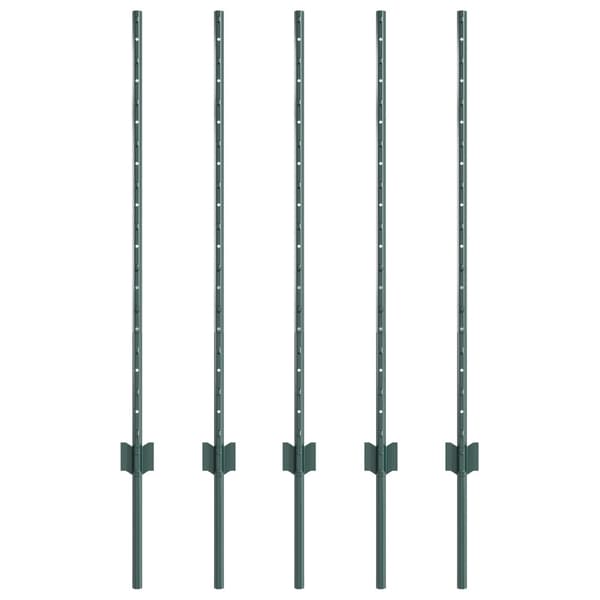 Inbäddad staketpost 5 st Grön 140 cm Pulverlackerat stål