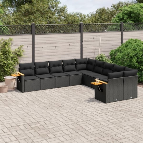 Loungegrupp 10 delar med svarta dynor konstrotting