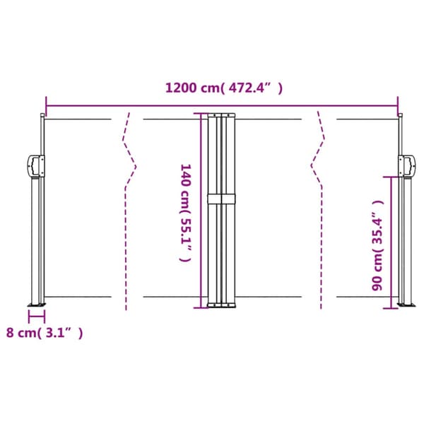 Infällbar sidomarkis vit 140x1200 cm