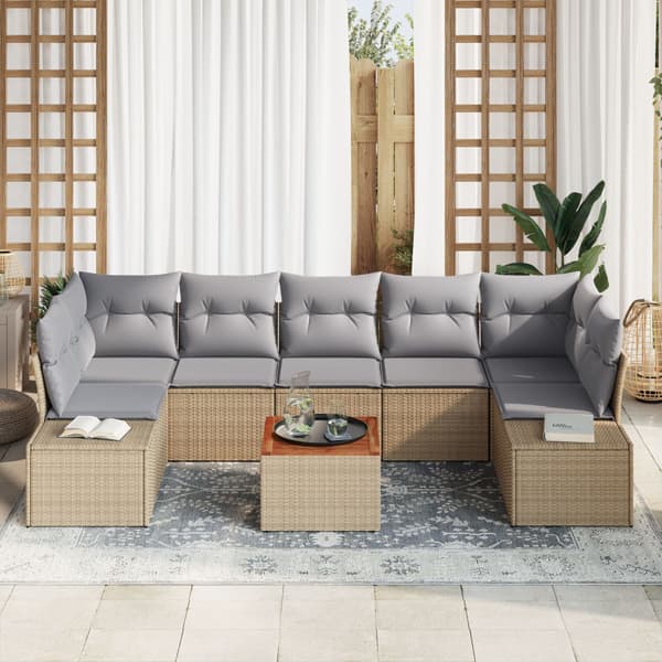Trädgårdsoffset med kudde 8 pcs Beige konstrotting