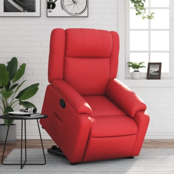 Reclinerfåtölj med uppresningshjälp röd konstläder
