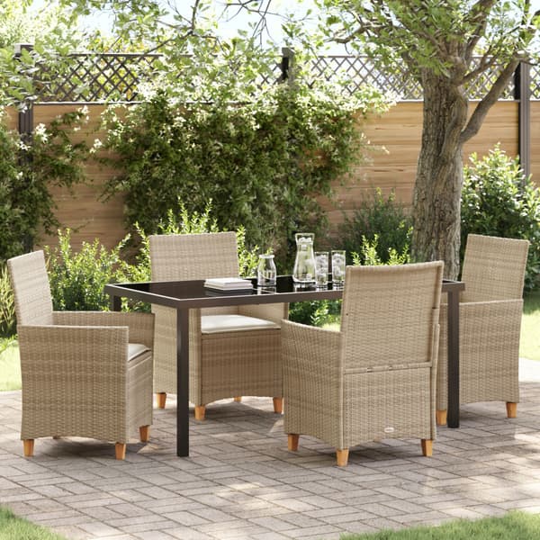 Trädgårdsmöbelset 5 pcs Beige konstrotting