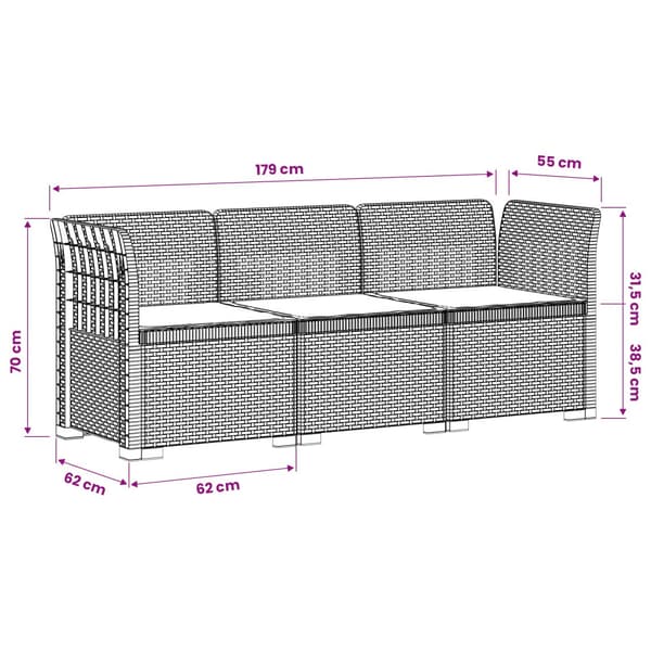 3-sits trädgårdsoffa med kuddar Rattan-look PP Vit