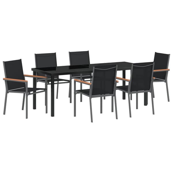 Trädgårdsmöbelset 7 pcs Svart Pulverlackerad stål