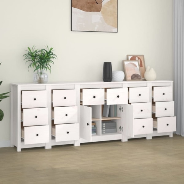 Skänk vit 230x35x80 cm massiv furu