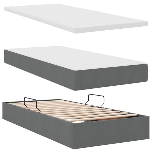 Förvaringssäng med LED med led Mörkgrå 90 x 190 cm Polyester