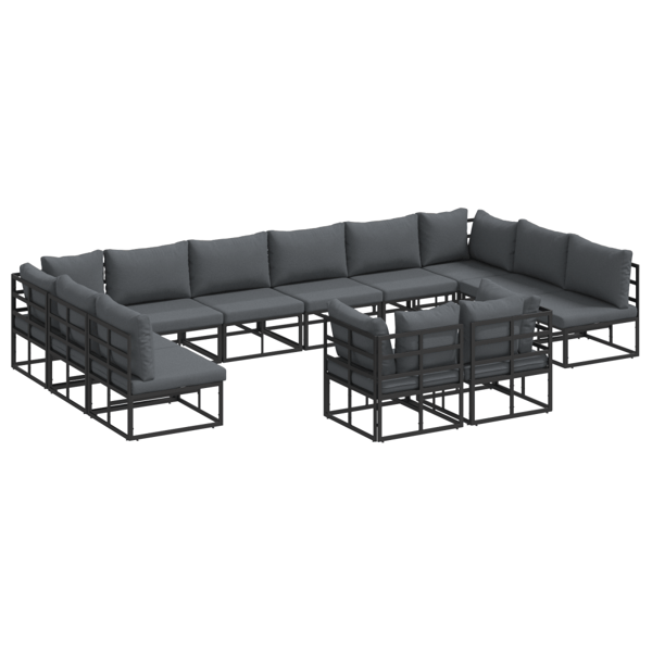 Trädgårdsoffset med kudde 12 pcs Svart Aluminium