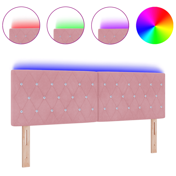 LED huvuddyna med LED-ljusslingor Rosa 144 cm Sammet
