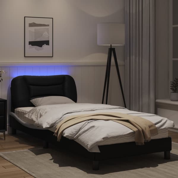 Bed Frame with LED without Mattress "Hvar" Black and White 90x200 cm