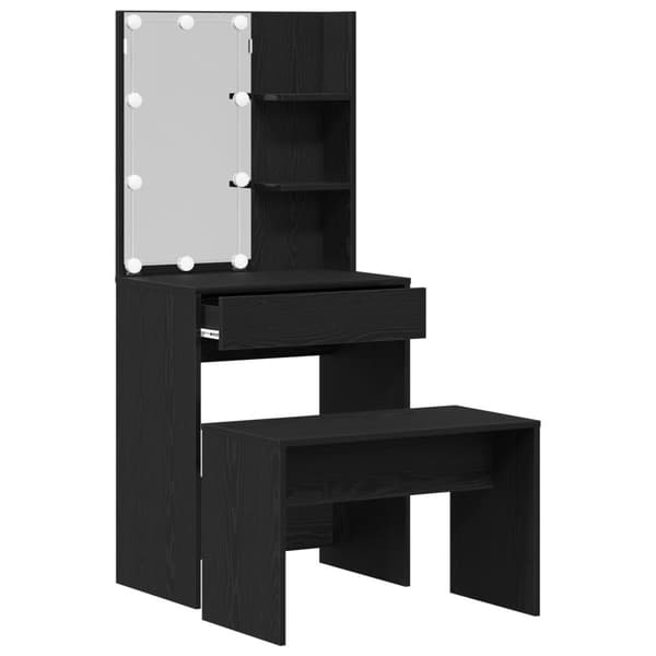 LED Sminkbord Set med låda 2 pcs Svart Ek Konstruerat trä