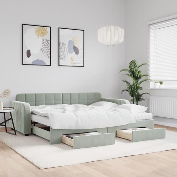 Dagbädd utdragbar med lådor ljusgrå 90x200 cm sammet