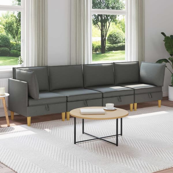 Möbelset för vardagsrummet med kudde 4 pcs Mörkgrå Tyg