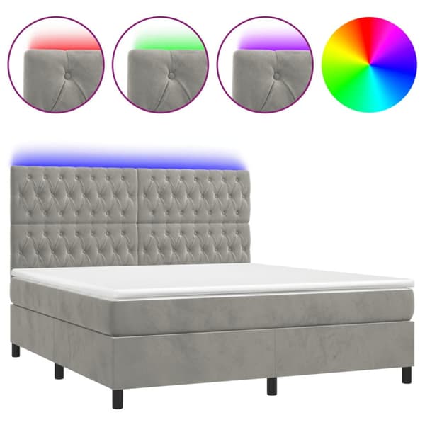 Ramsäng med madrass & LED ljusgrå 160x200 cm sammet