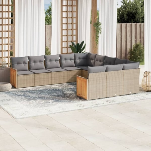 Loungegrupp för trädgården m. dynor 11 delar beige konstrotting